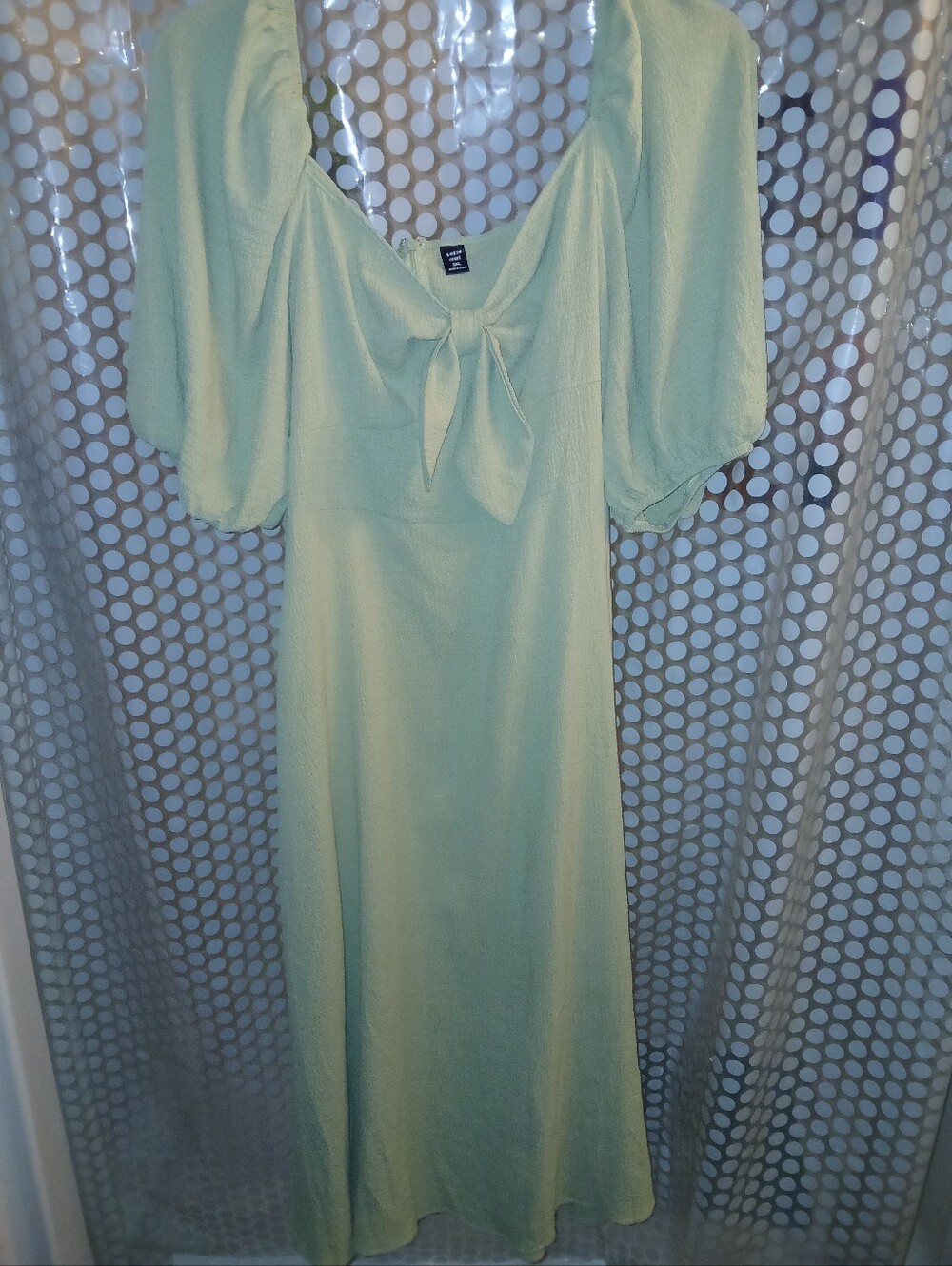 SHEIN 3XL Light Sage Green Tie-Front Tea Length Dress. FF#492
